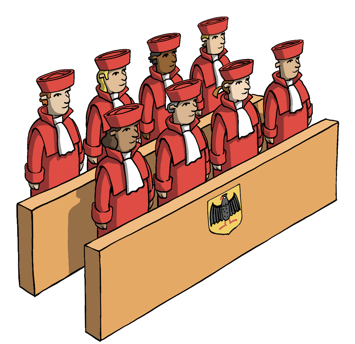 Man sieht die Richterinnen und Richter des Bundesverfassungsgerichts in den roten Roben. 