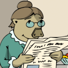 Richterin Ringel liest bei der Imbissbude in einer Zeitung.