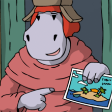 Eine Nilo mit einer Postkarte.