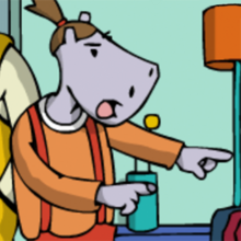 Hippel zeigt auf das Sofa im Startup-Büro.