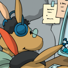 Die Programmiererin des Ohaha sitzt vor dem Computer.