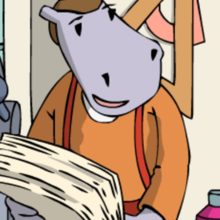 Hippel trägt Papier zur Druckerpresse.