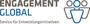 Man sieht das Logo von Engagement Global mit drei abstrakten Figuren in blau und grau.